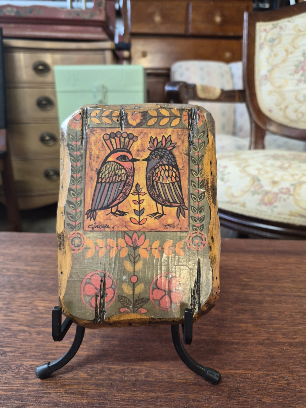 Folk Art Bird Plaque - Warm Yellow & Coral